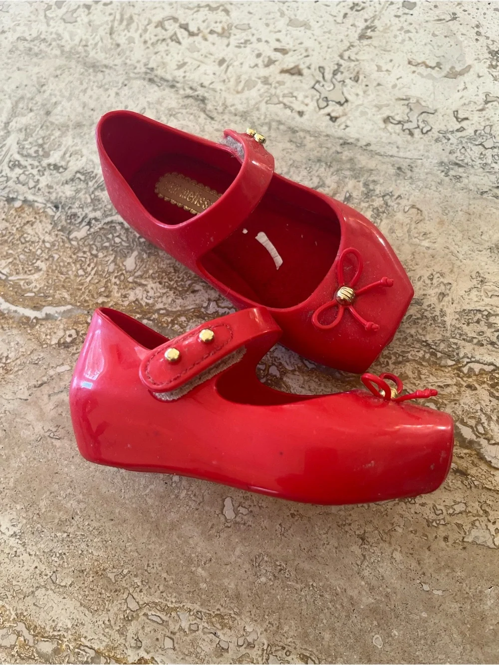 Mini Melissa Red Glossy Mary Jane Shoes with Bow